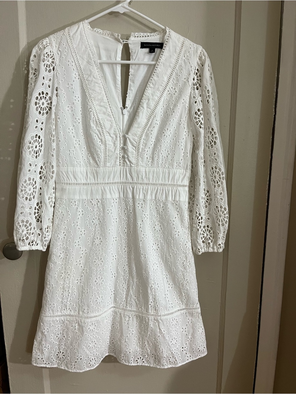 Banana Republic white eyelet V-neck mini dress